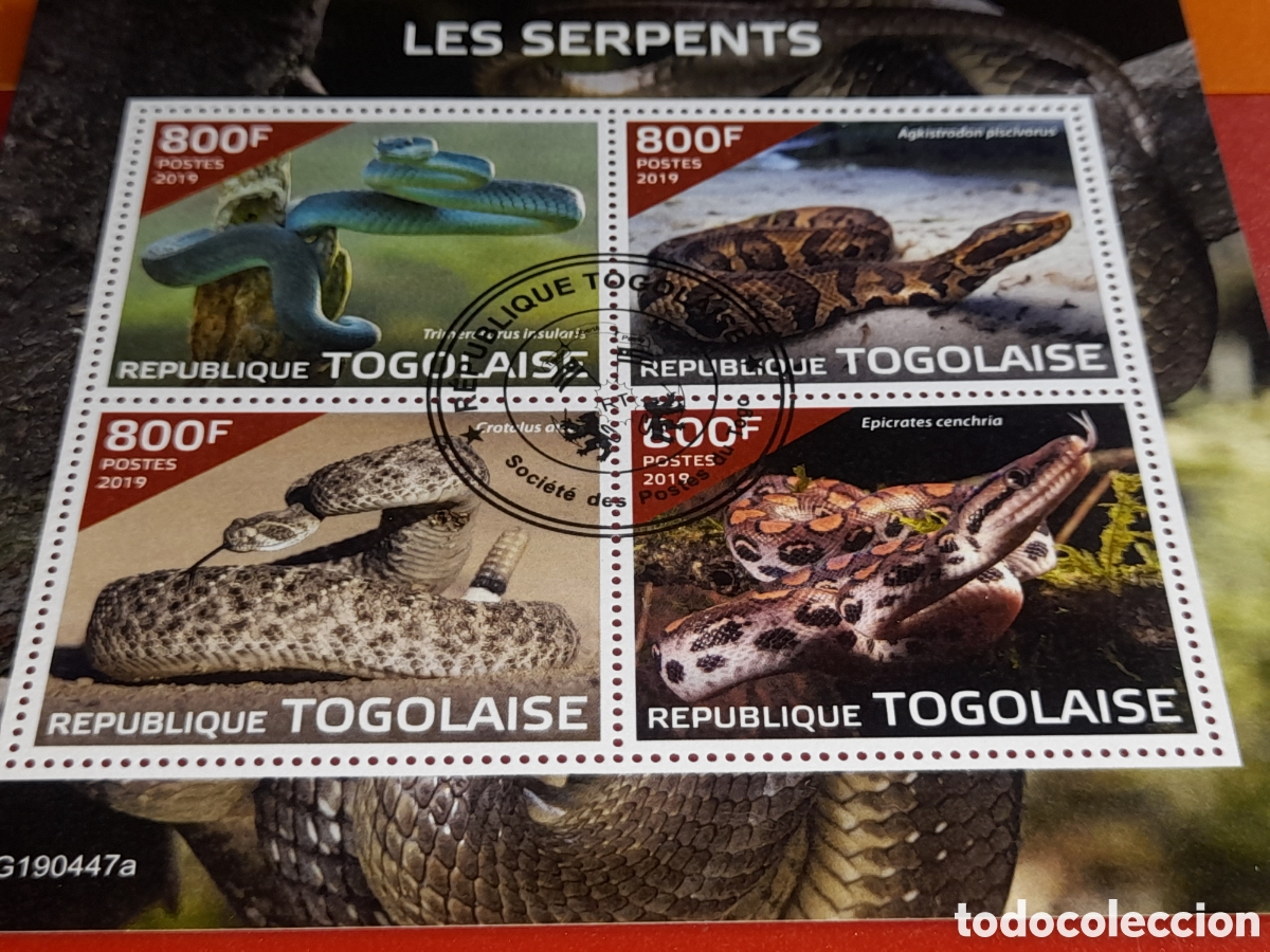 Sellos: HB Togo mtdo 2023. Animales salvajes venenosos. Serpientes. Reptiles. Boa. Crotalux. Fauna