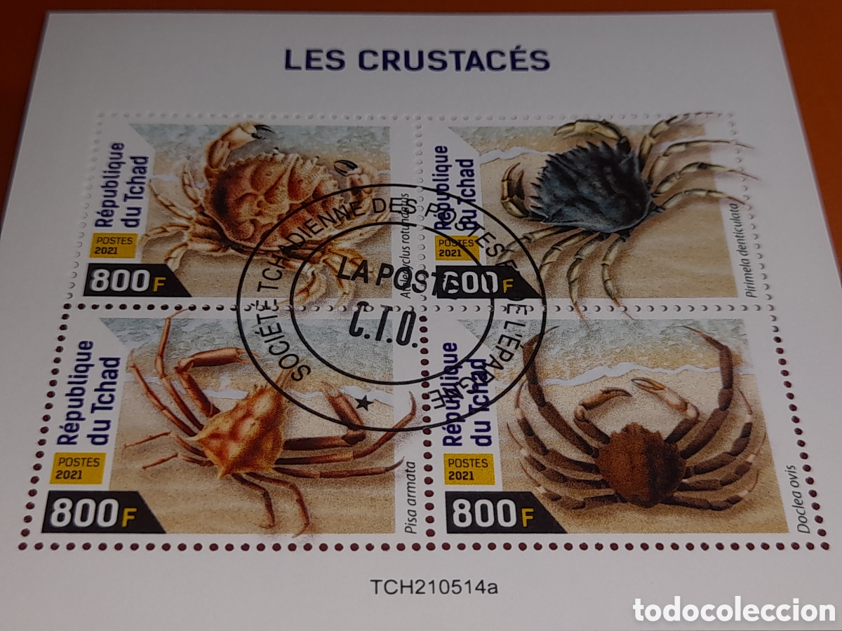 Sellos: HB Chad mtdo 2021. Animales, fauna marina. Crustaceos. Cangrejos.