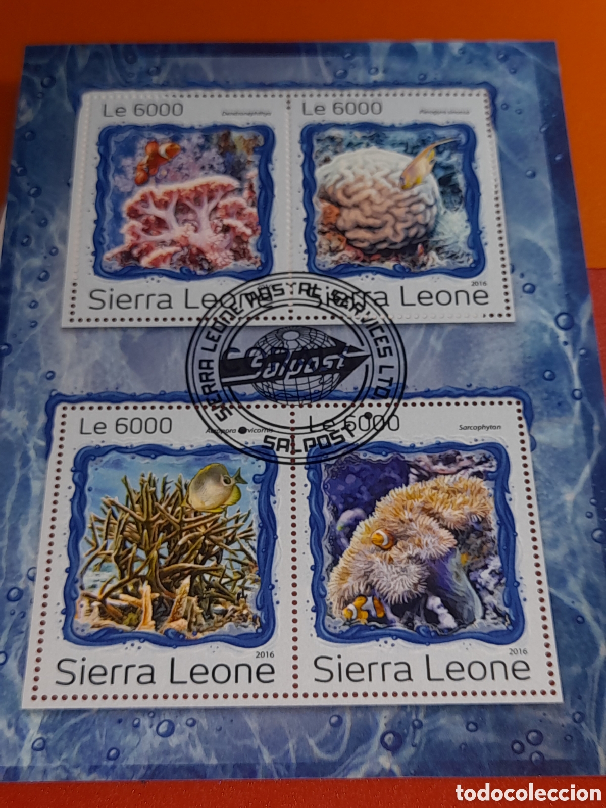 Sellos: HB Sierra Leona mtdo 2016. Fauna, vida marina salada. Arrecifes. Corales. Peces. Pescado