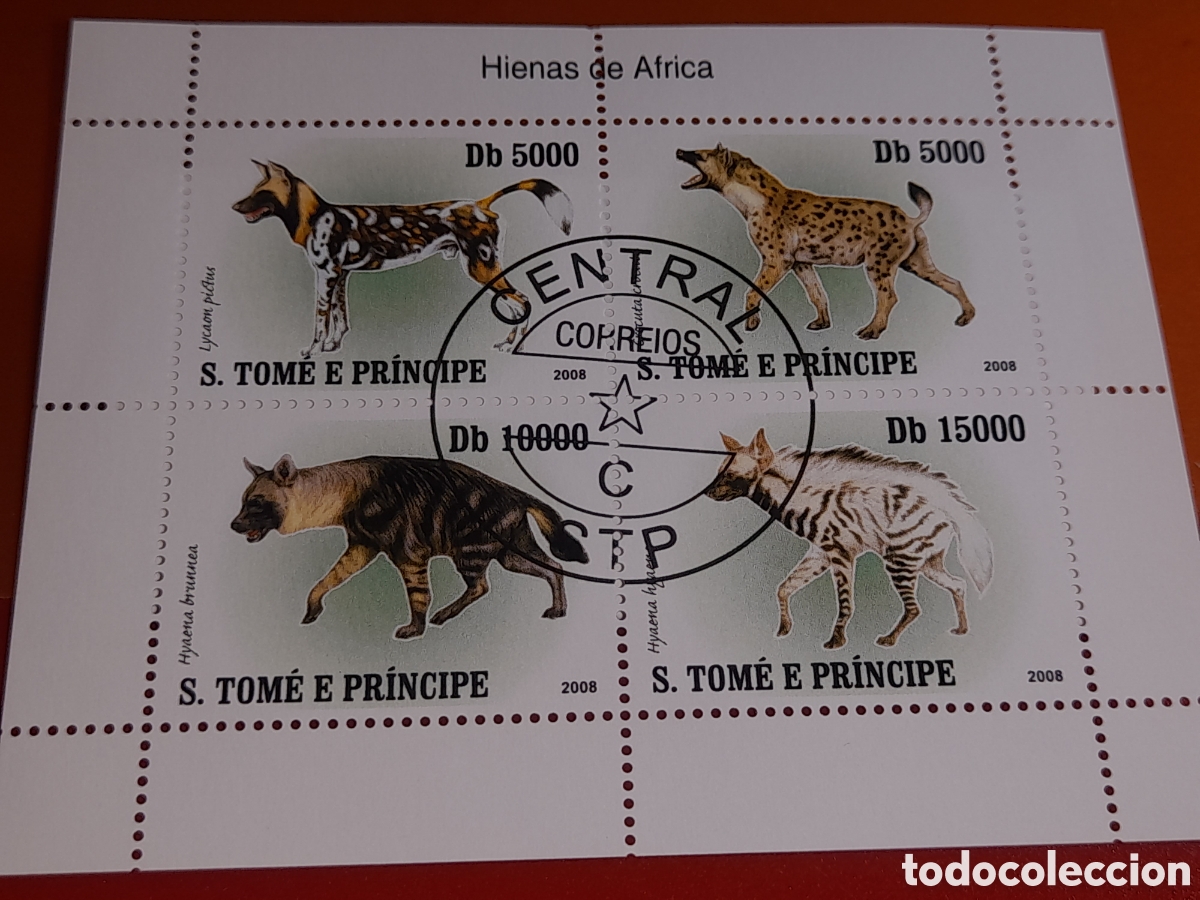 Sellos: HB Tome Pr&iacute;ncipe mtdo 2008. Animales salvajes. Hienas carn&iacute;voros. Mamifores. Feliformes. Fauna. Natu