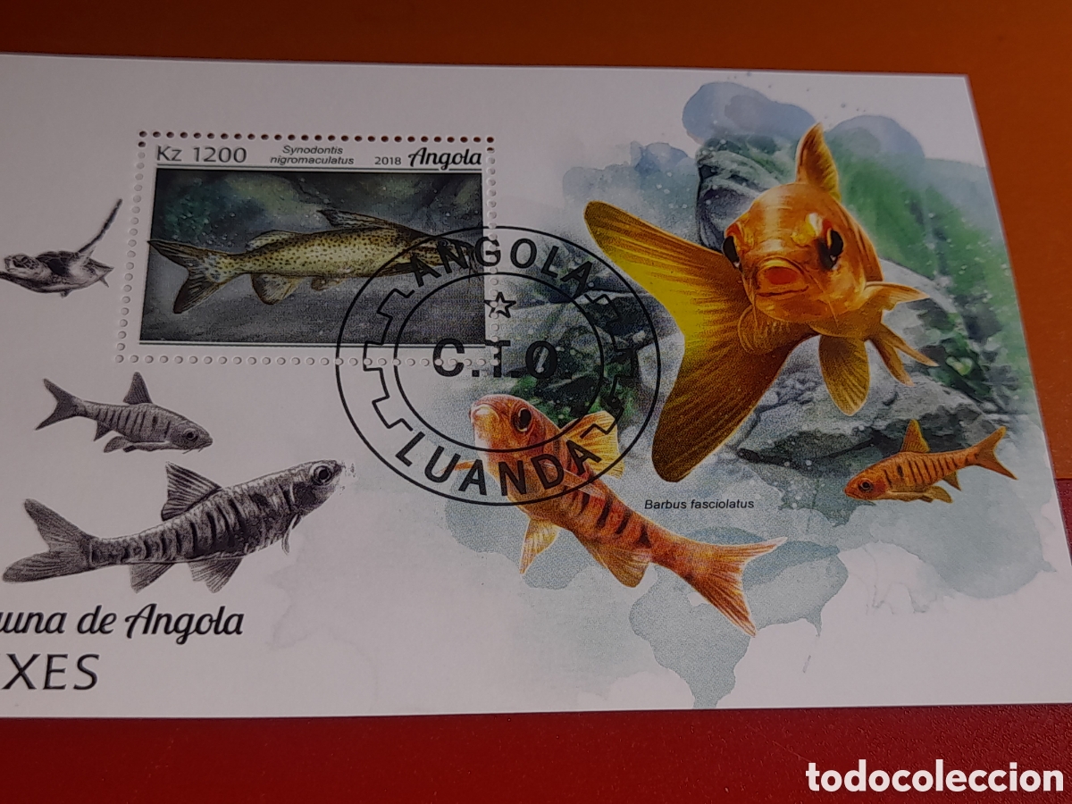 Sellos: HB Angola mtda 2018. Fauna, vida marina. Peces. Pescado. Acuario. Animales domestico. Barbo