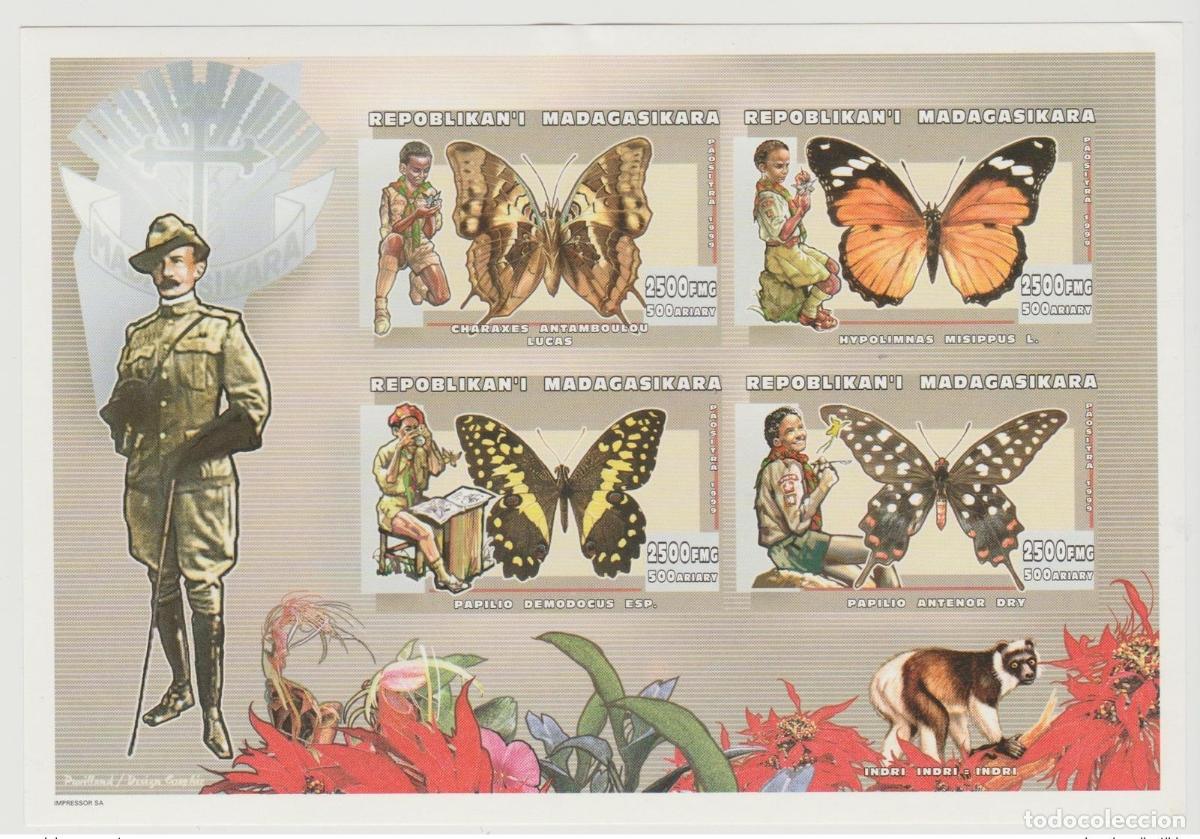 Sellos: Madagascar 1999 Mi. 2354 - 2357 Scouts Scouting Padfinder Butterflies IMPERF ND