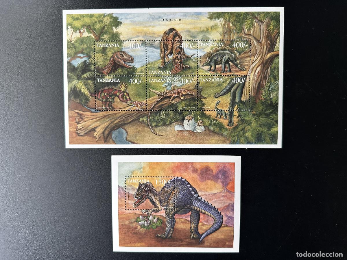 Sellos: Tanzania 1999 Mi. 3418 - 3423 Bl. 457 Dinosaurios prehist&oacute;ricos F&oacute;siles Animales