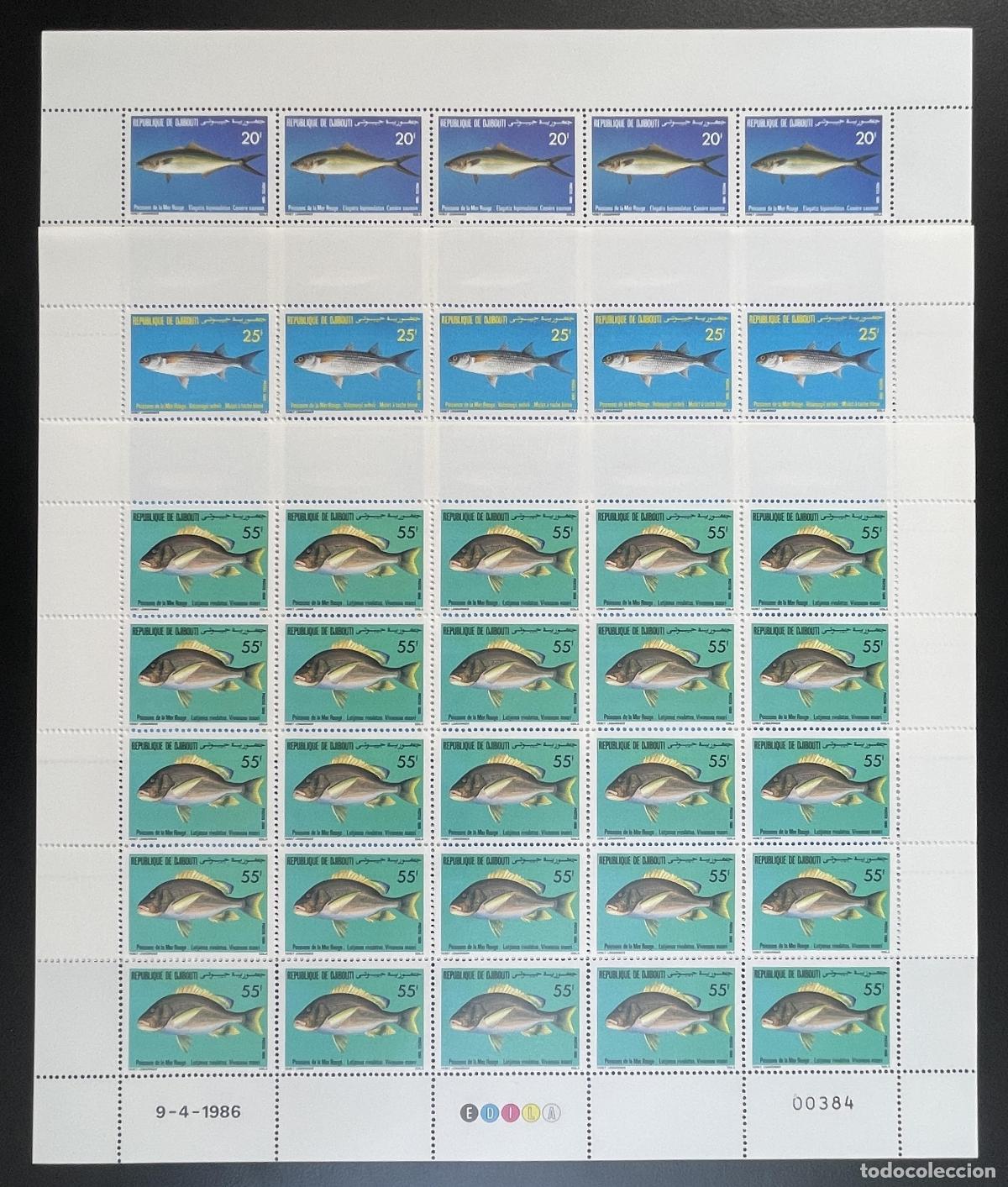 Sellos: Yibuti 1986 YT 622-624 bloque peces Mar Rojo fauna marina