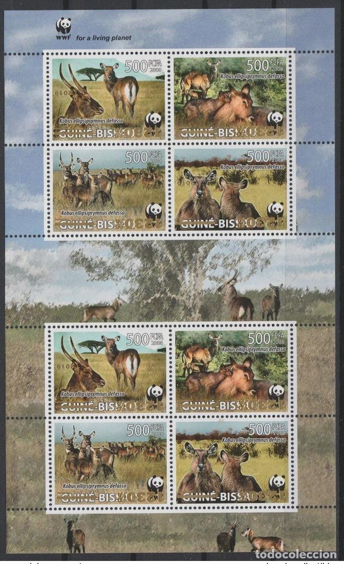 Sellos: Guinea-Bissau 2008/2019 ERROR SOBREIMPRESI&Oacute;N INVERTIDA Wildlife Kobe Kobus defassa WWF