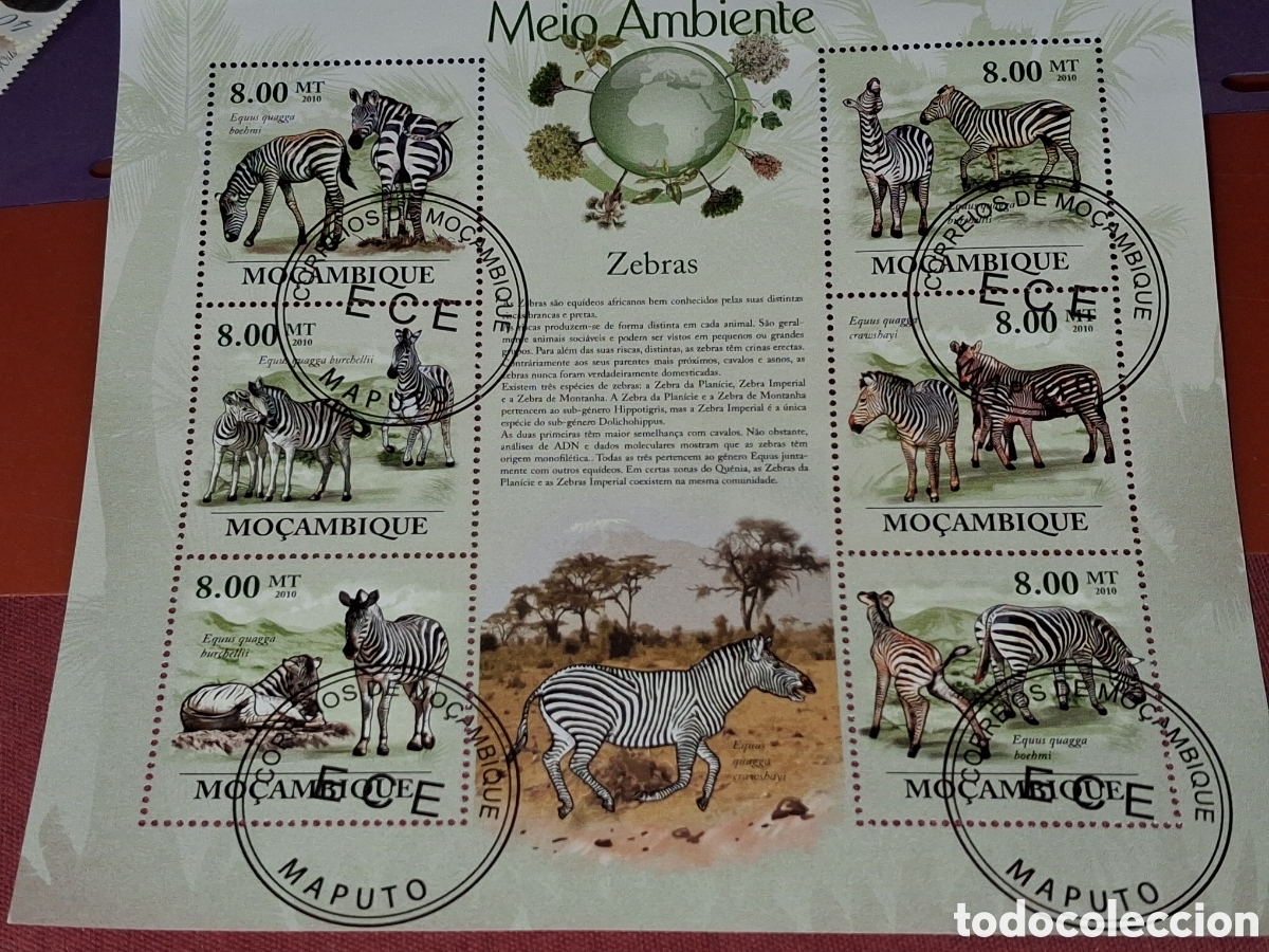 Sellos: H Mozambique mtdo 2016. Medio ambiente. Fauna. Cebra. Mam&iacute;fero. Rumiante. Equino.