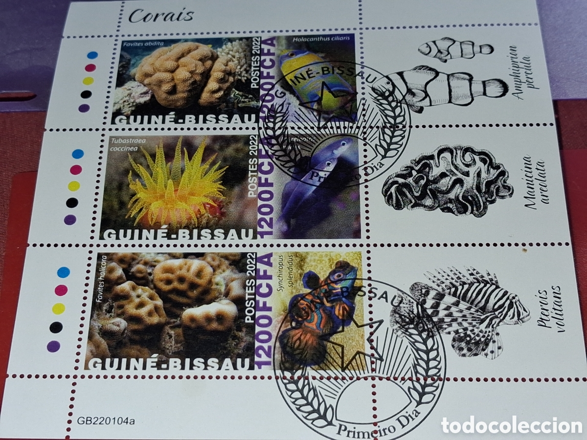 Sellos: HB Guinea Bissau mtdo 2022. Corales. Animales, vida, fauna marina. Peces. Pescado. Arrecife