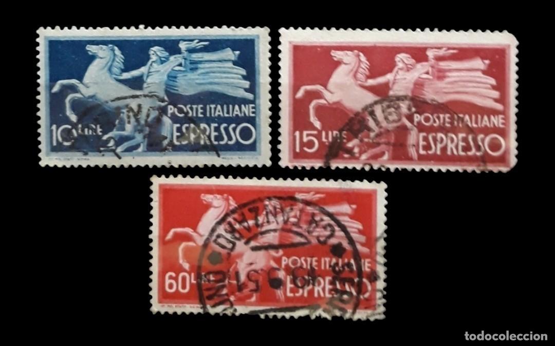 Sellos: ITALIA 1945 Caballos - Correo Urgente. Preciosos. USADO.