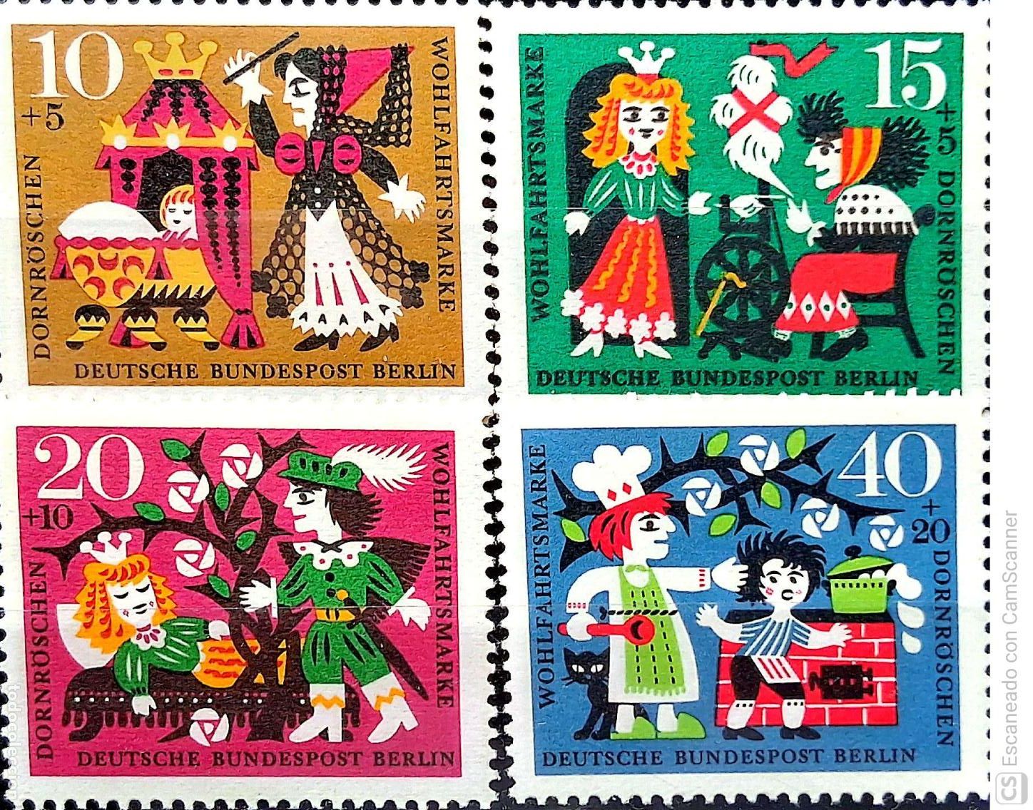 Sellos: Berl&iacute;n. 214/17 Escenas del cuento La Bella durmiente de Grimm. 1964. Sellos nuevos y numeraci&oacute;n Yv