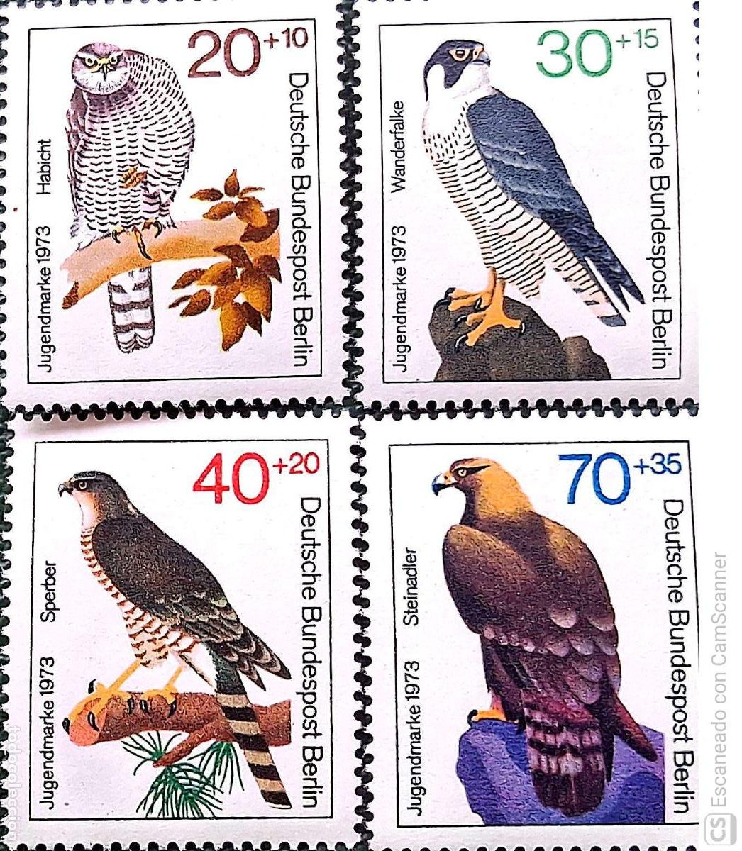 Sellos: Berl&iacute;n. 407/10 Aves rapaces. 1973. Sellos nuevos y numeraci&oacute;n Yvert.