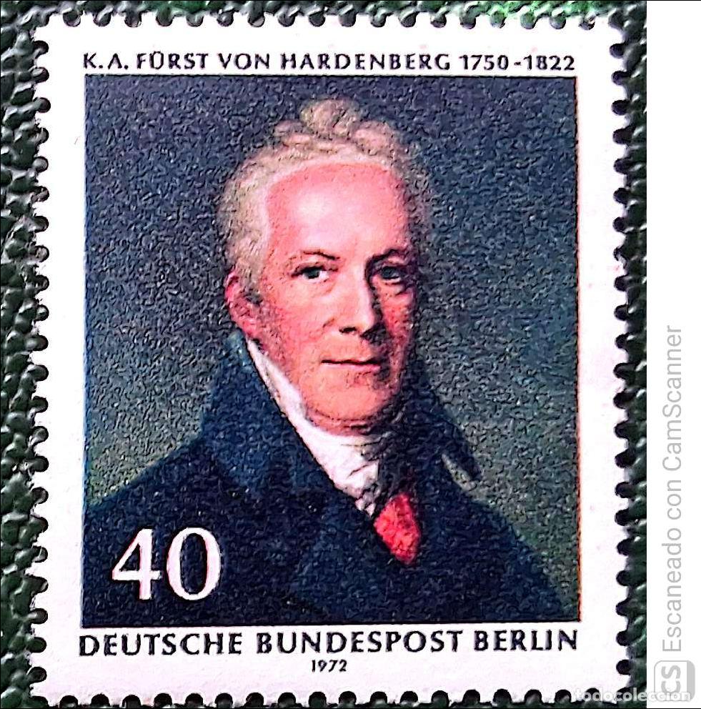 Sellos: Berl&iacute;n. 406 Karl August, pr&iacute;ncipe Hardenberg. 1972 . Sellos nuevos y numeraci&oacute;n Yvert.