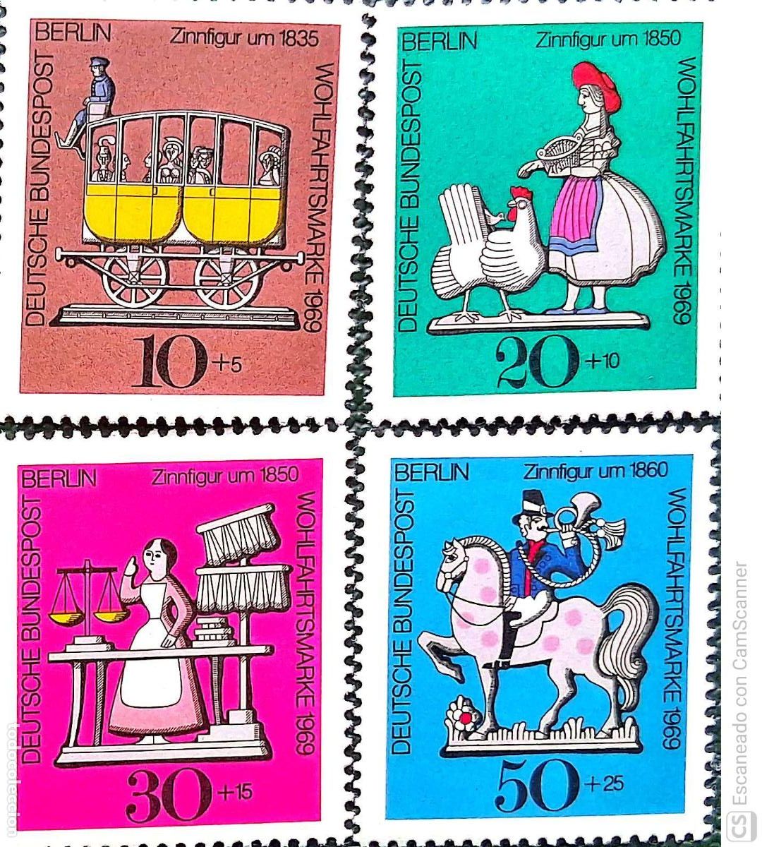 Sellos: Berl&iacute;n. 318/21 Figuras de esta&ntilde;o. 1969. Sellos nuevos y numeraci&oacute;n Yvert.