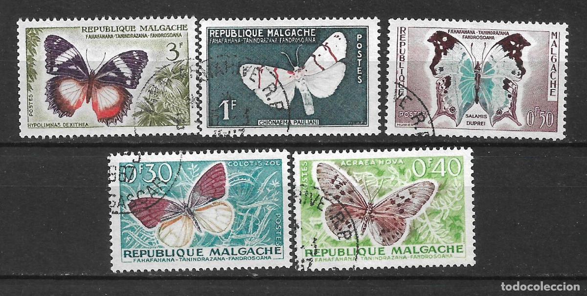 Sellos: republica malgache 5 sellos usado mariposas - 19/16
