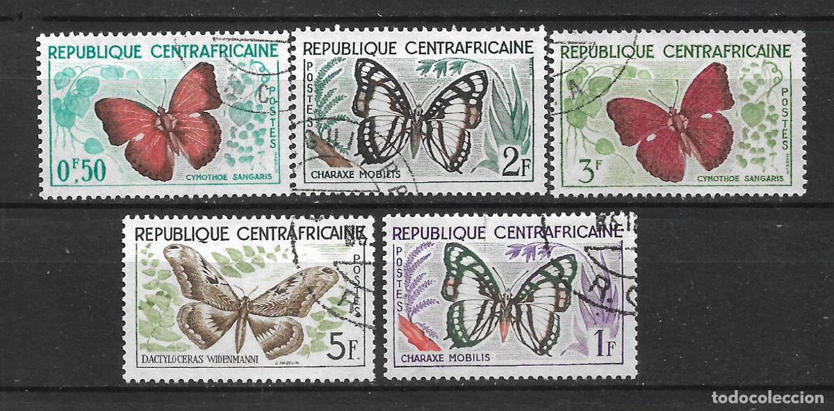 Sellos: republica centroafricana 5 sellos usado mariposas - 19/16
