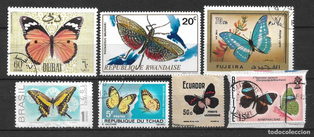 Sellos: varios paises 7 sellos usado mariposas - 19/16