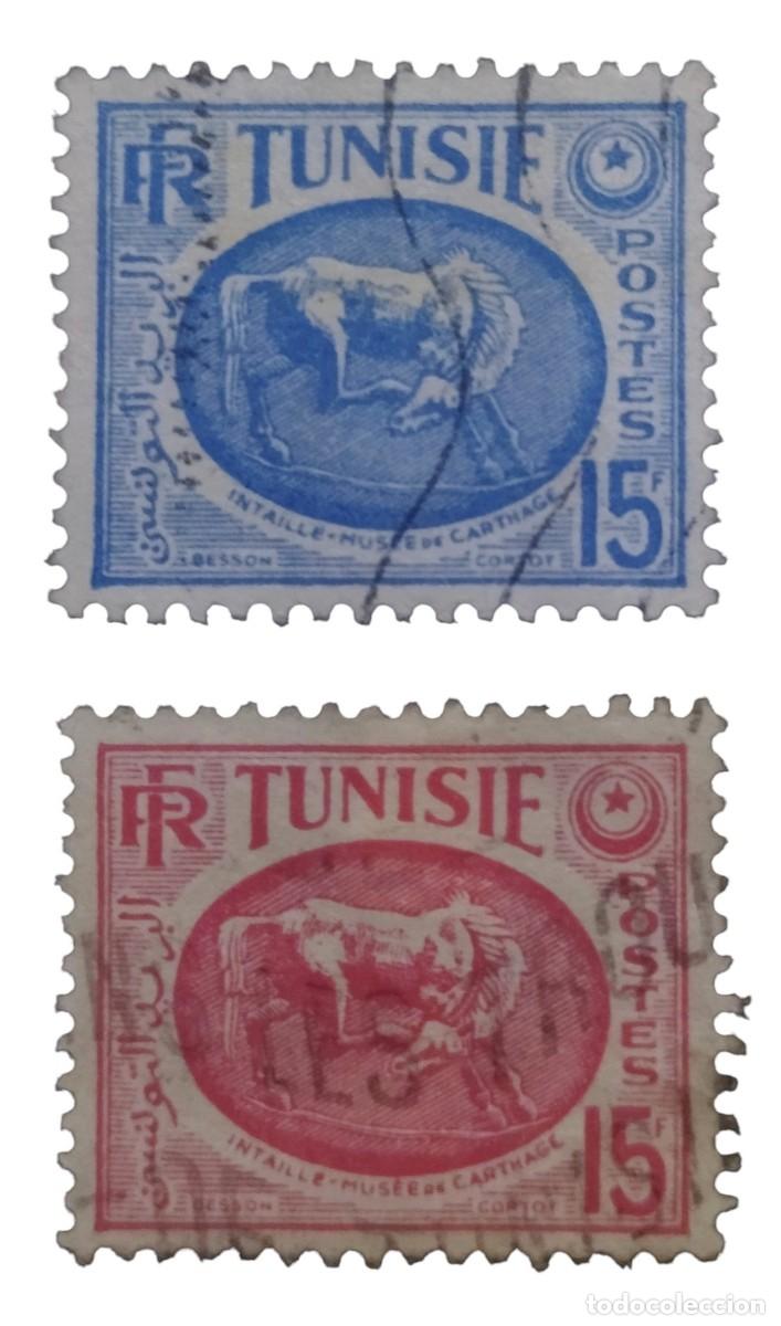 Sellos: T&Uacute;NEZ 1950 Caballos. Pieza del museo de Cartago USADO..