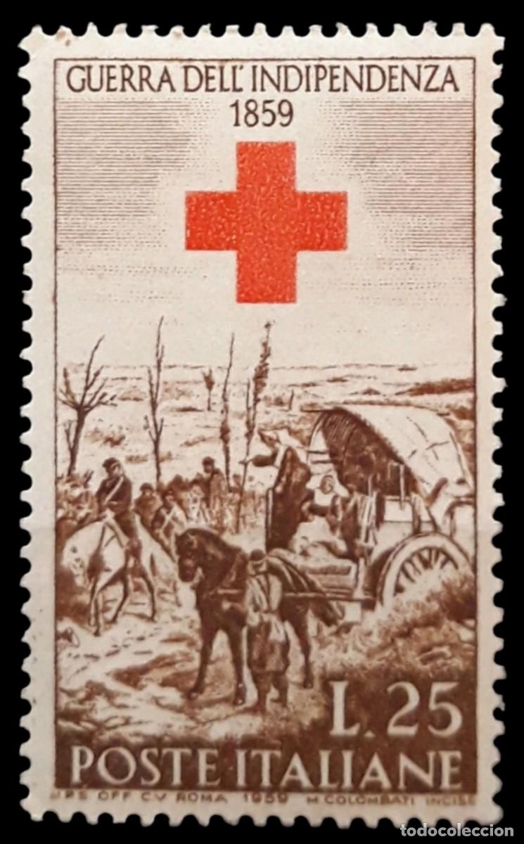 Sellos: ITALIA 1959 Caballos - Cruz Roja - Centenario de la guerra de independencia NUEVO - MH *.