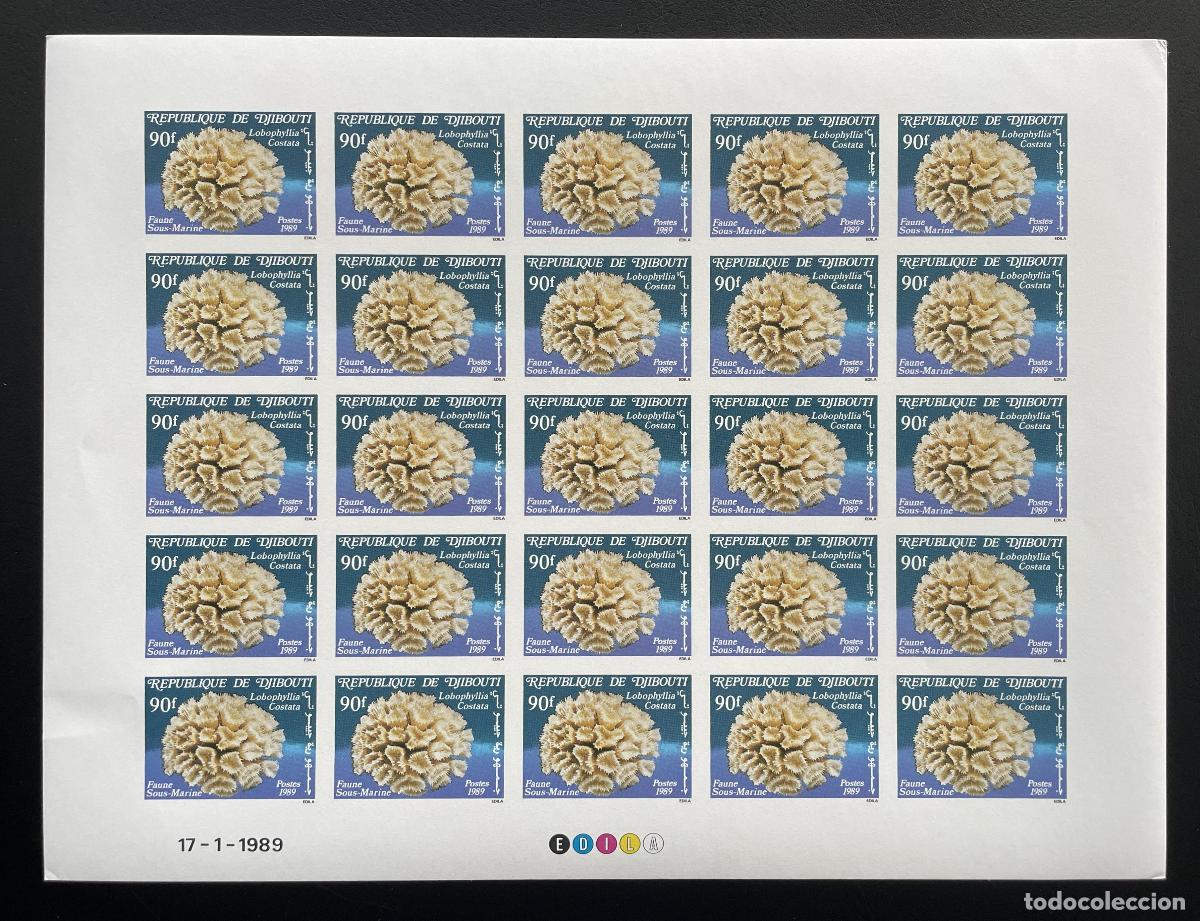 Sellos: Yibuti 1989 YT 647 ND tabl&oacute;n Lobophyllia Costata coral fauna marina
