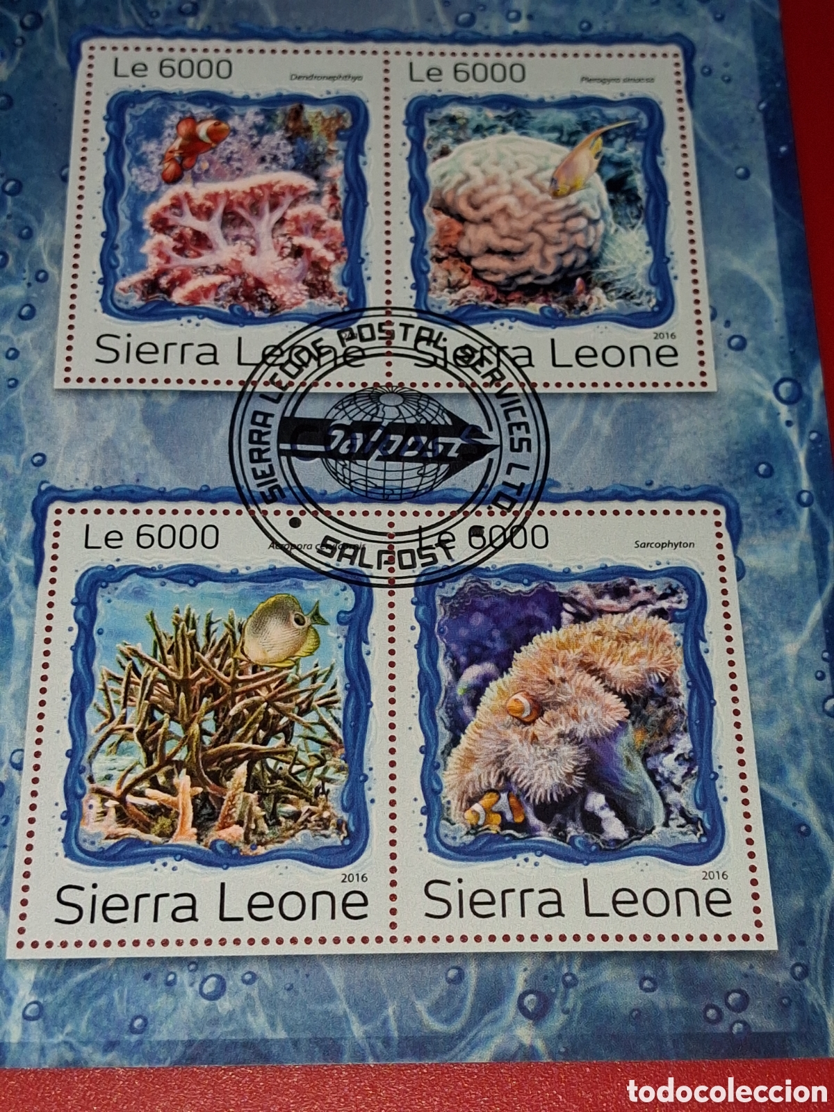 Sellos: HB Sierra Leona mtdo 2016. Corales. Arrecife. Fauna, vida marina. Pescado. Peces. Naturaleza.