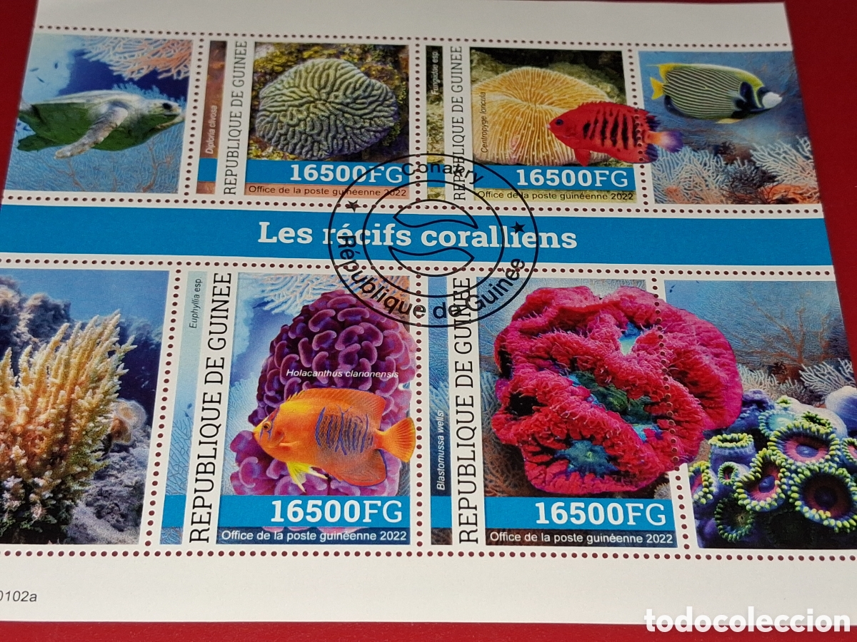 Sellos: HB R. Guinea mtdo 2022. Corales. Arrecife. Fauna, vida marina. Pescado. Peces. Naturaleza.