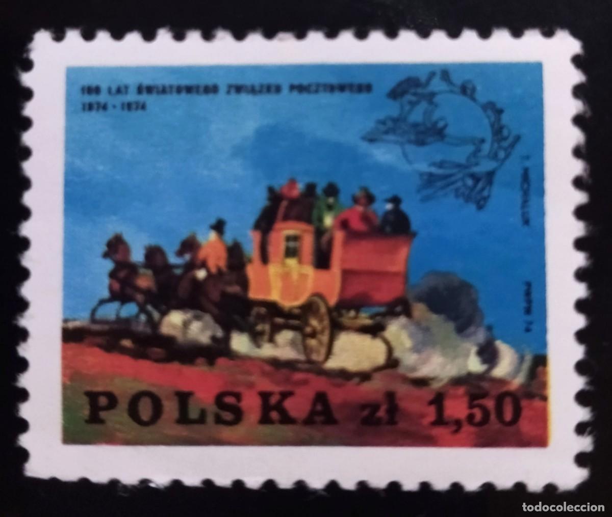 Sellos: POLONIA 1974 Caballos - Centenario de la Uni&oacute;n Postal Universal. NUEVO - MNH