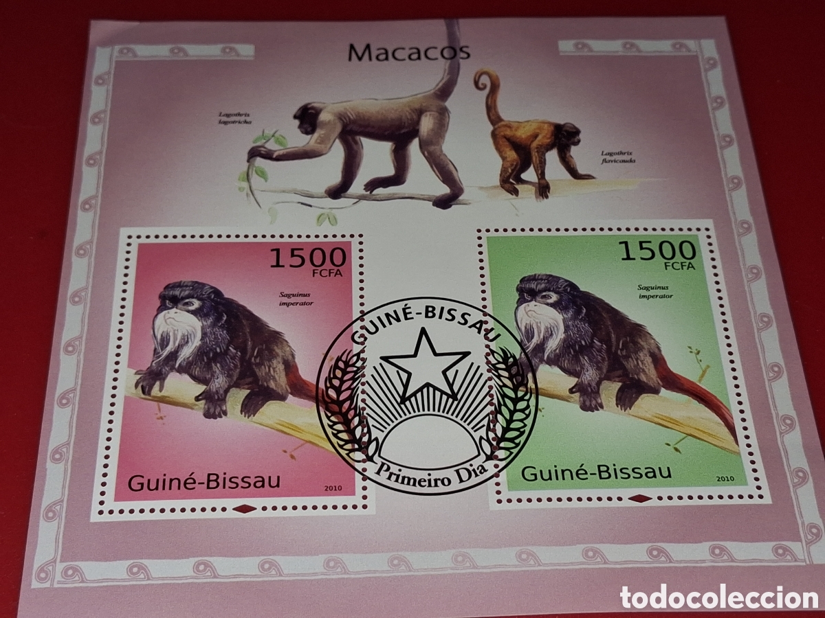 Sellos: HB Guinea Bissau mtdo 2010. Macaco. Fauna. Simios. Primate. Mam&iacute;feros.