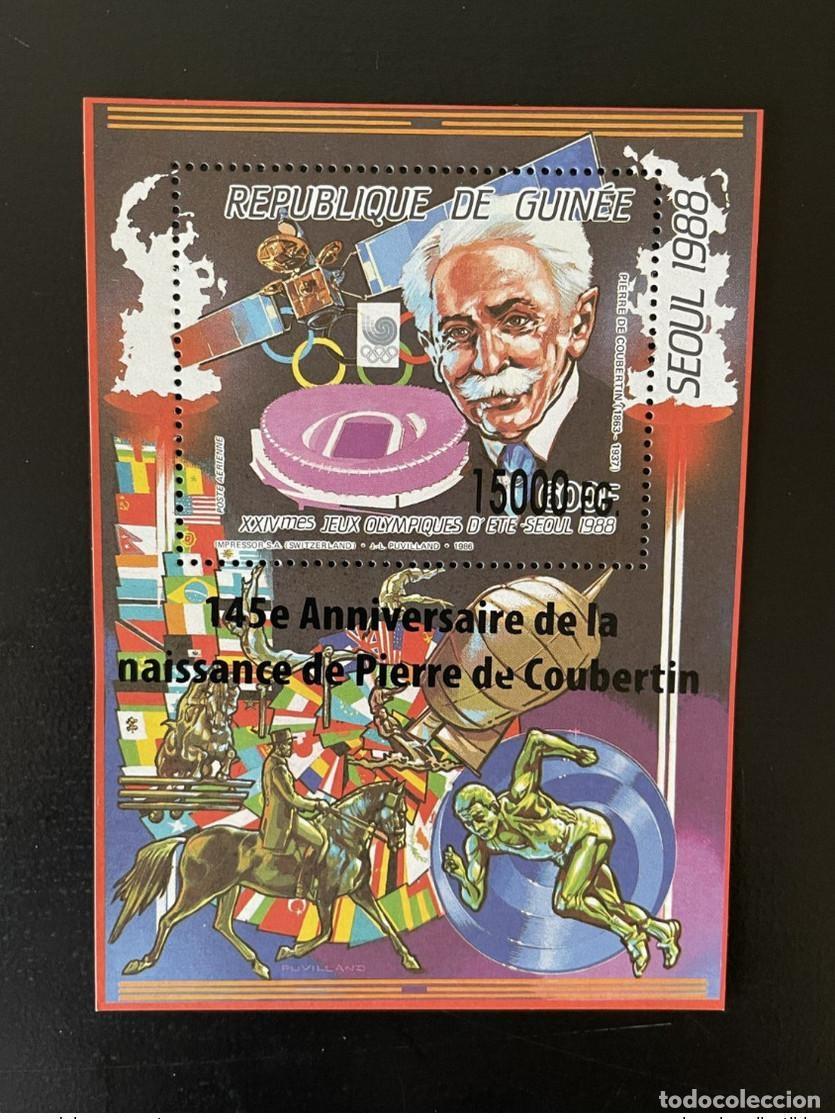 Sellos: Guinea 2008 Mi. Bl. 1652 caballo sobrecargado de Pierre Coubertin para los Juegos Ol&iacute;mpicos