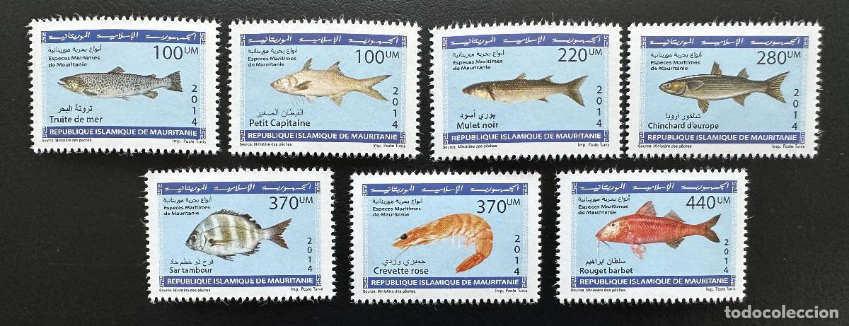 Sellos: Mauritania 2014 Mi. 1207-1213 Especies marinas peces camar&oacute;n