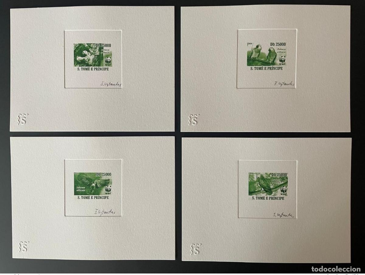 Sellos: Santo Tom&eacute; 2009 Artist's Proof Mi. 2908 - 2911 WWF Panda Fauna Bird Parrot VERT