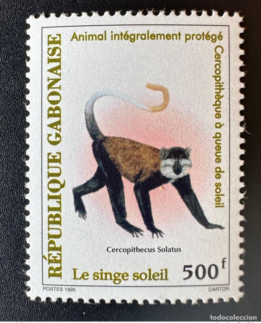 Sellos: Gab&oacute;n 1996 Mi. 1296 Fauna Mono del Sol Meerkat Protecci&oacute;n