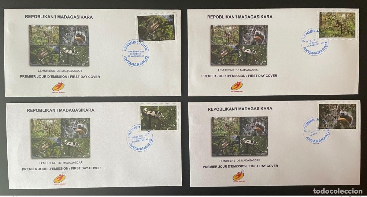 Sellos: Madagascar 2021 Mi. 2718 - 2721 Lemuriens Fauna propithecus 4 FDC Primer d&iacute;a