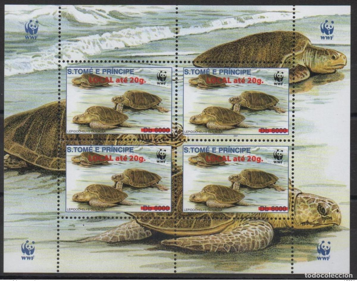 Sellos: Santo Tom&eacute; Pr&iacute;ncipe 2001/2009 M/S WWF Wildlife Turtle Reptile sobrecarg&oacute; Tortoise Mi. YO
