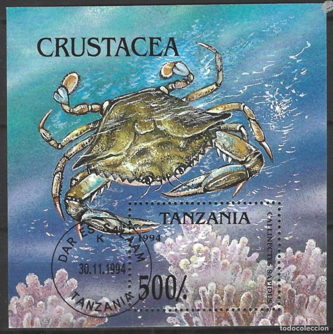 Sellos: TANZANIA - CRUST&Aacute;CEOS - ANIMAL DEL MAR - BLOQUE ESTAMPADO