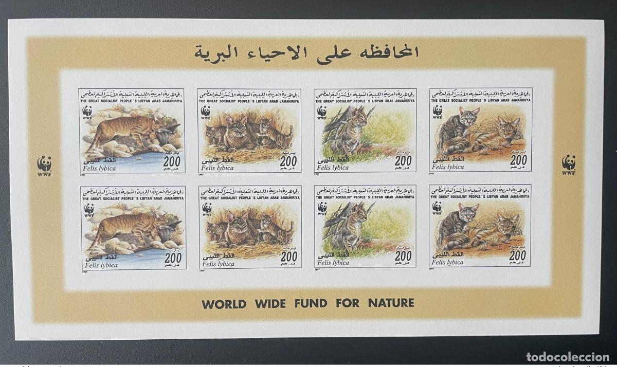 Sellos: Libya 1997 Mi. 2496 - 2499 Hoja de IMPERF ND WWF Felis lybica fauna