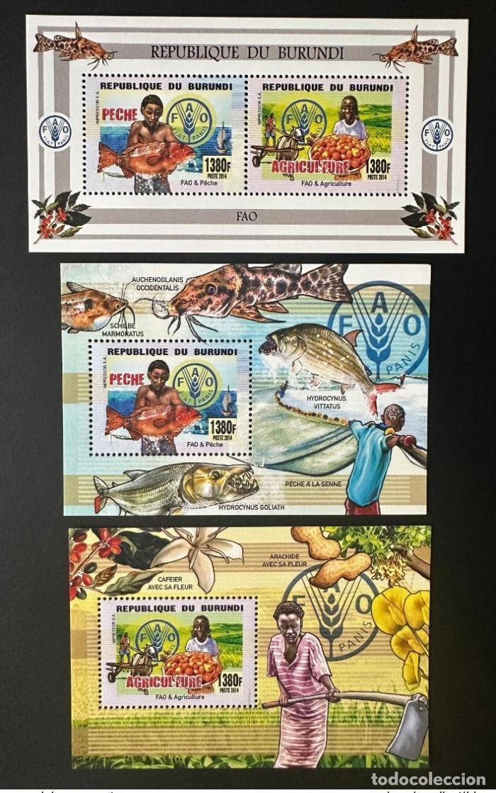Sellos: Burundi 2014 Mi. 3470 - 3471 Bl. 479 481 FAO ONU Pesca Agricultura hambrienta