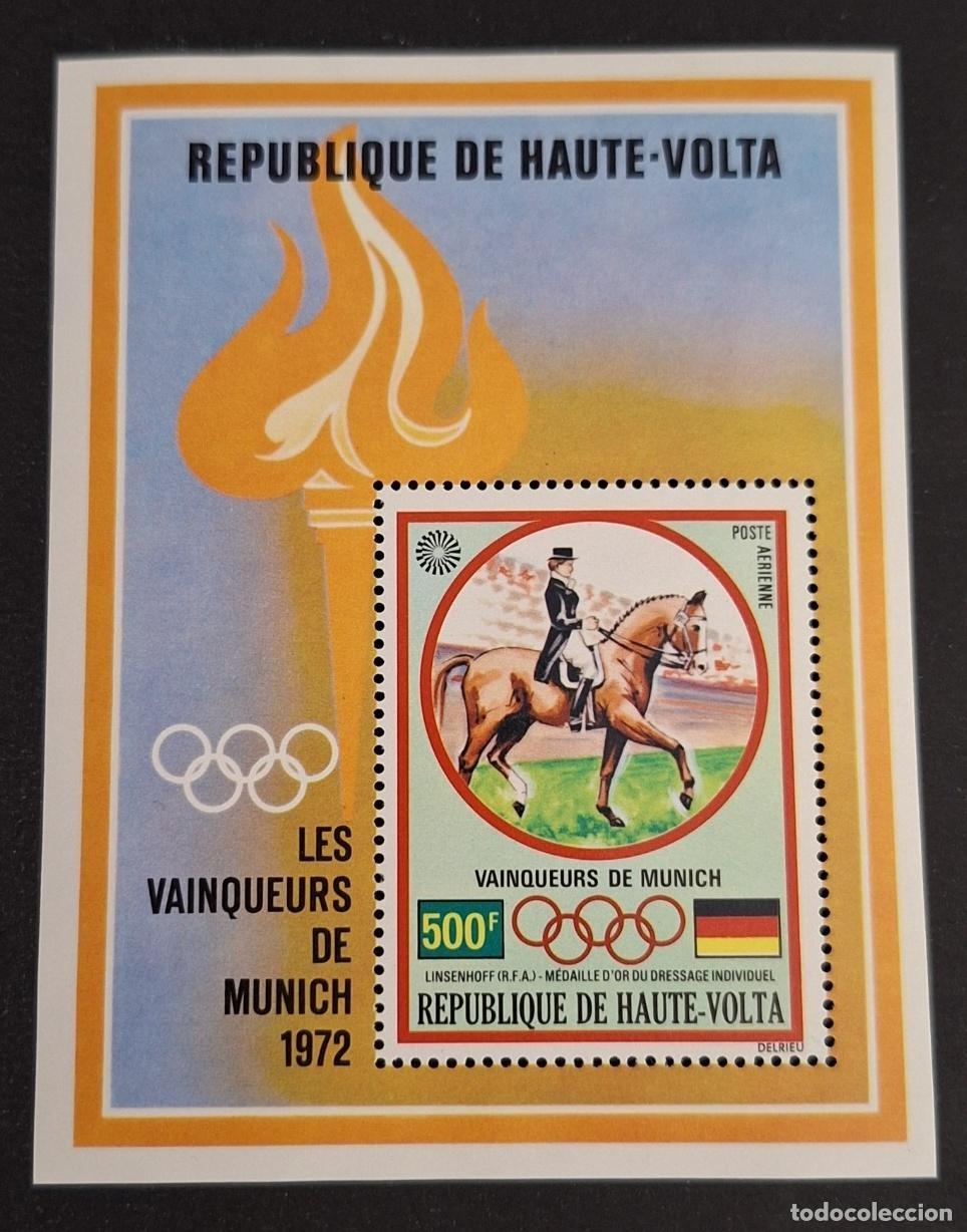 Timbres: Alto Volta 1972 Mi. Bl. 8 JJ.OO. M&uacute;nich dressage Linsenhoff