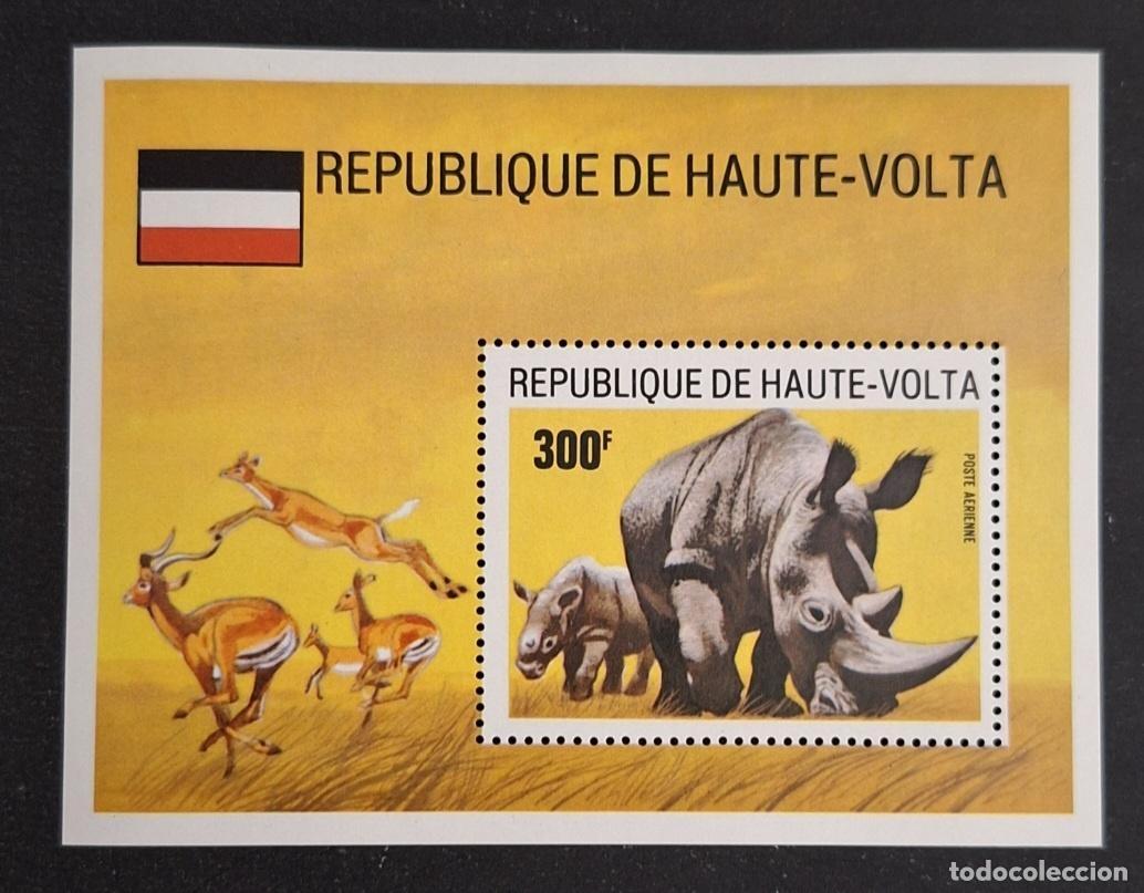 Briefmarken: Alto Volta 1973 Mi. Bl. 14 rinocerontes ant&iacute;lopes fauna africana sabana