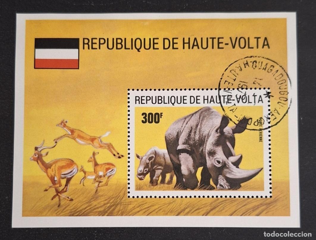 Briefmarken: Alto Volta 1973 Mi. Bl. 14 ob. rinocerontes ant&iacute;lopes fauna africana