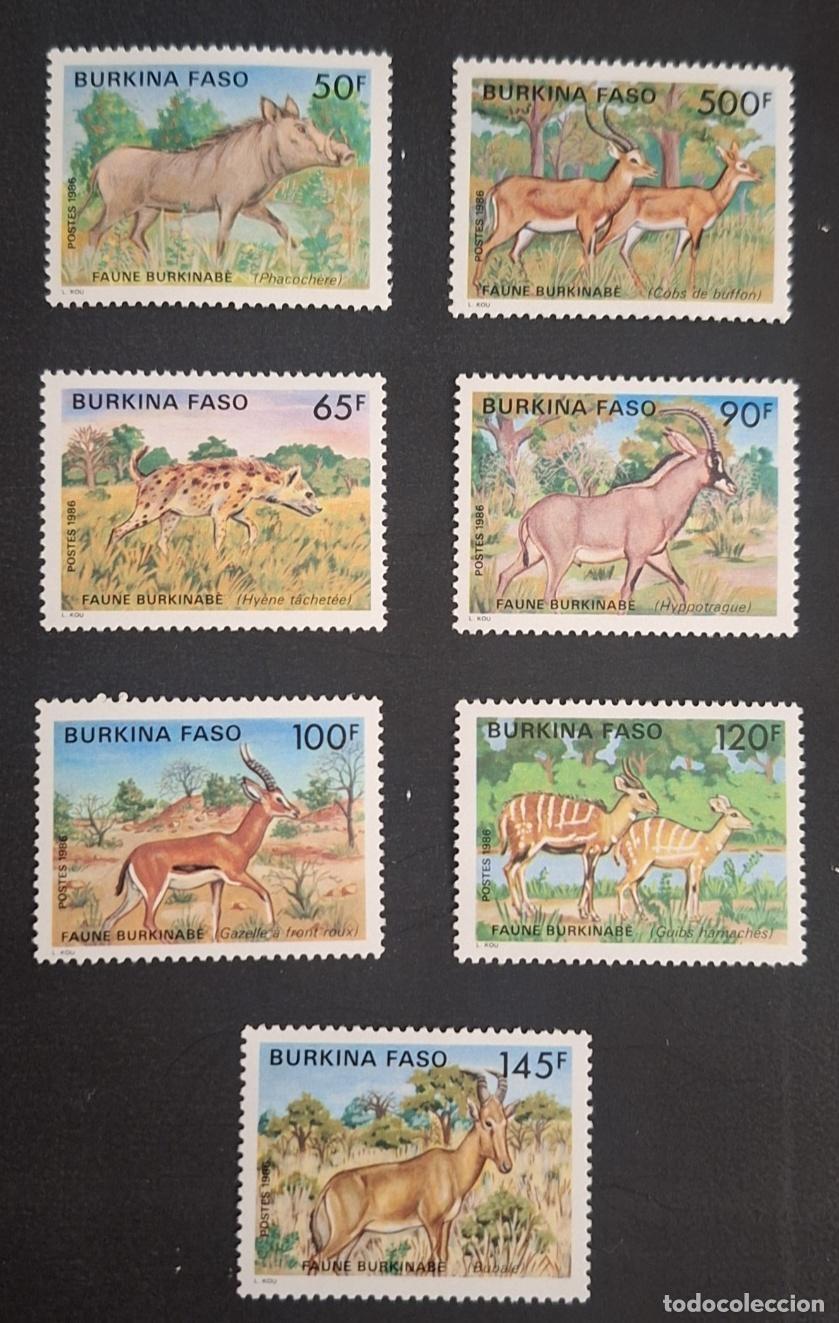 Timbres: Burkina Faso 1986 Mi. 1111-1117 fauna fac&oacute;quero hiena ant&iacute;lope gacela