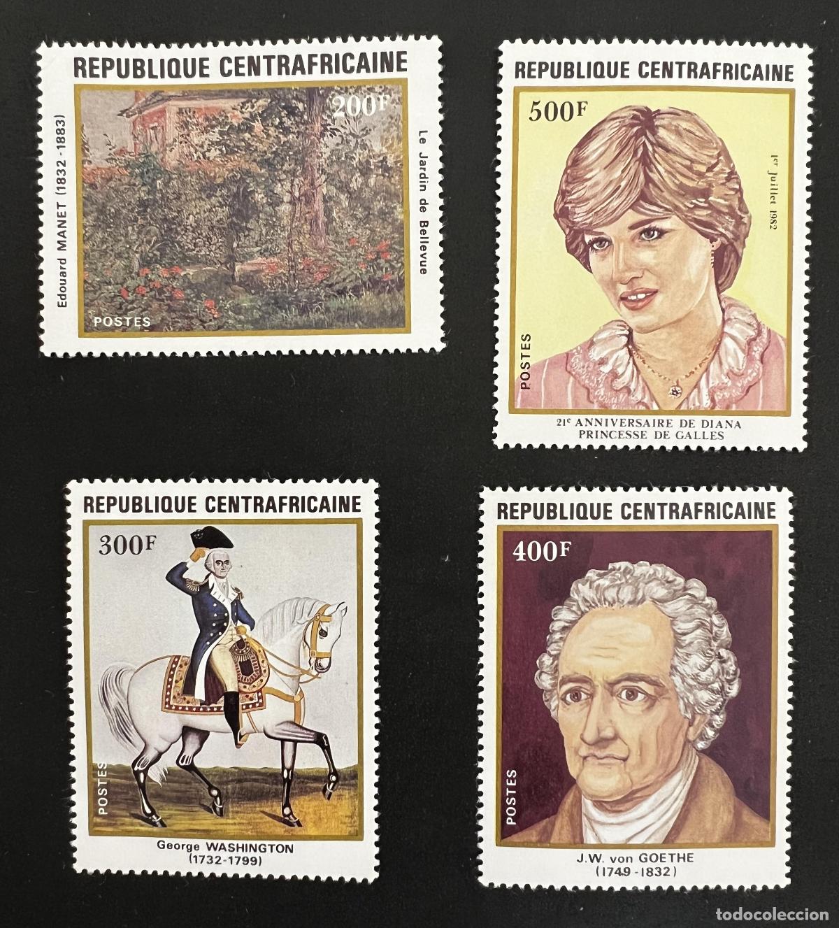 Sellos: Centro&aacute;frica 1982 Mi. 834-837 Manet Diana Washington Goethe