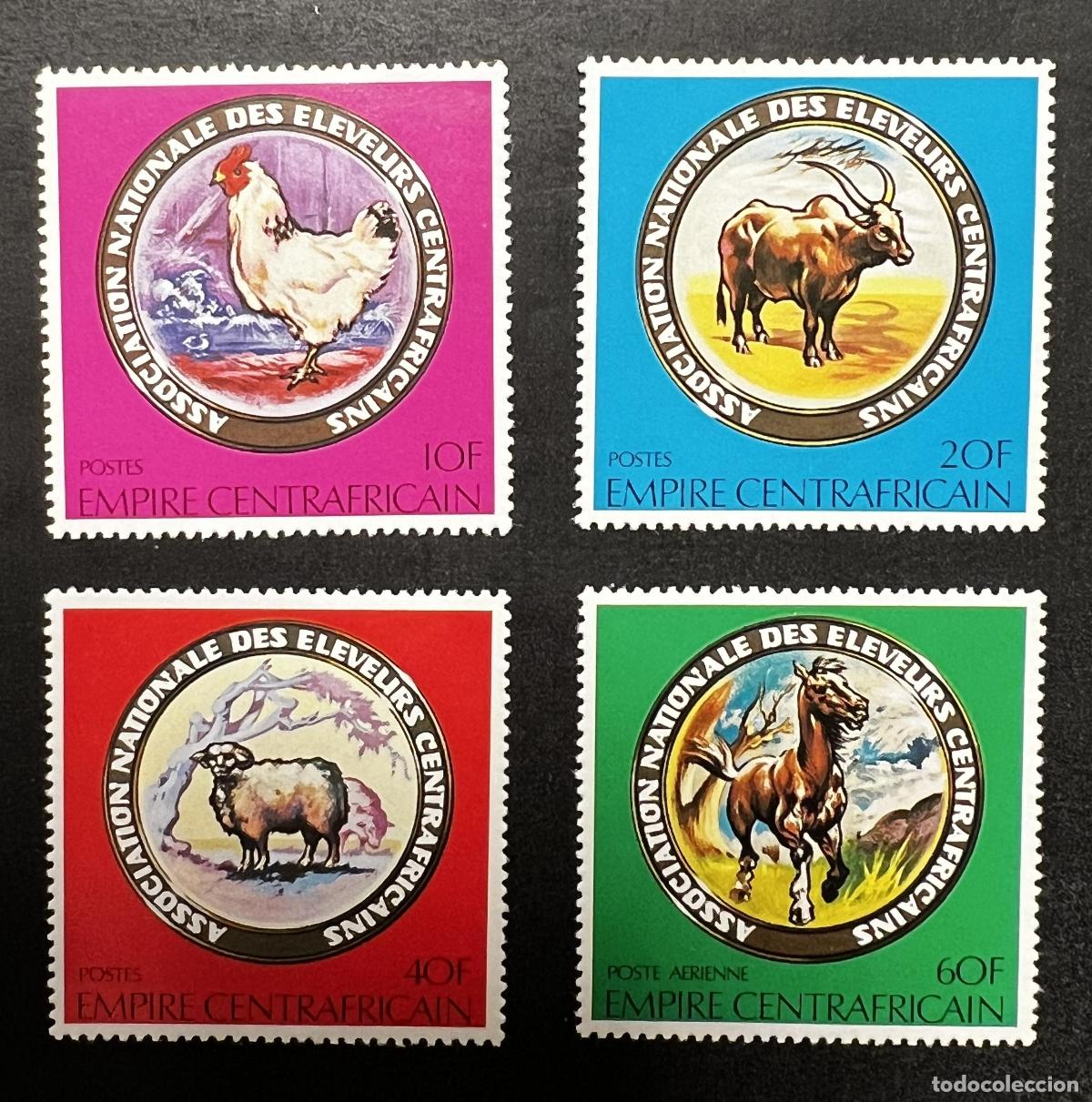 Sellos: Centro&aacute;frica 1978 Mi. 628-631 criadores gallina buey oveja caballo