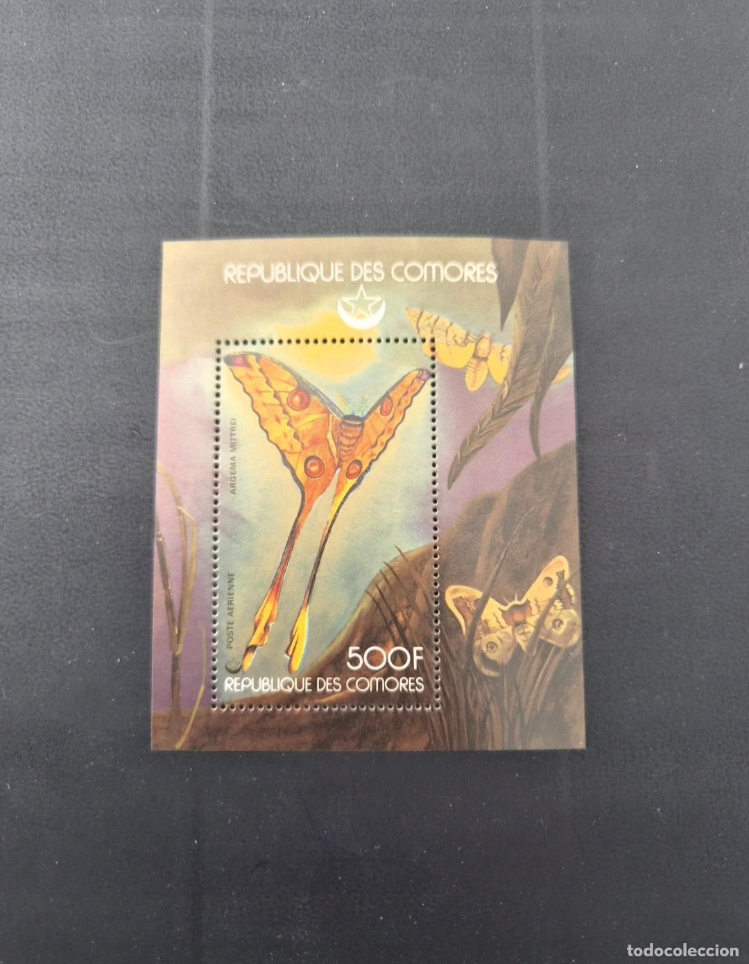 Sellos: Comoras 1989 Mi. Bl. 148 mariposas Argema mittrei fauna insectos