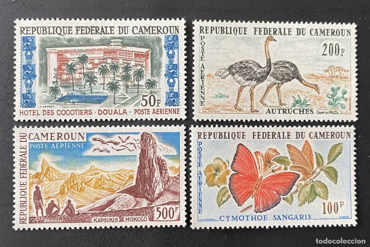 Sellos: Camer&uacute;n 1962 Mi. 370-373 correo a&eacute;reo avestruces mariposa Kapsiki
