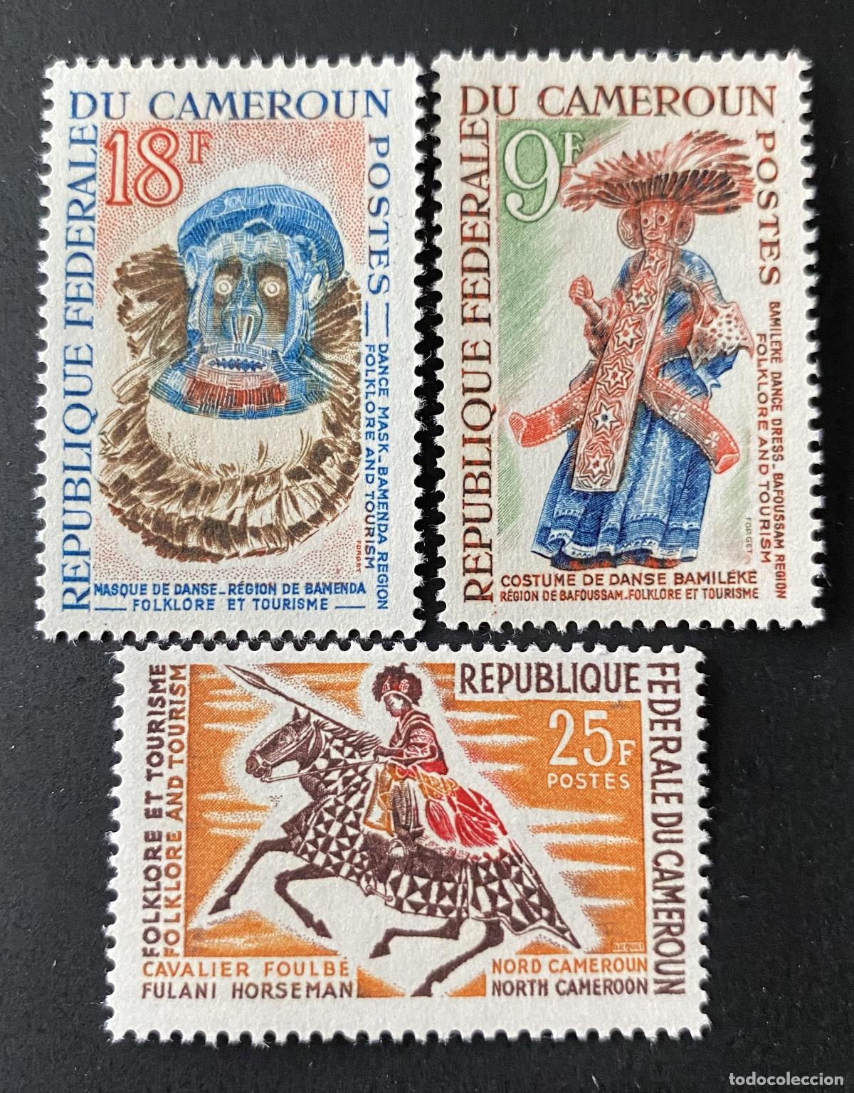 Sellos: Camer&uacute;n 1965 Mi. 417-419 Folklore turismo m&aacute;scara danza jinete Foulb&eacute;