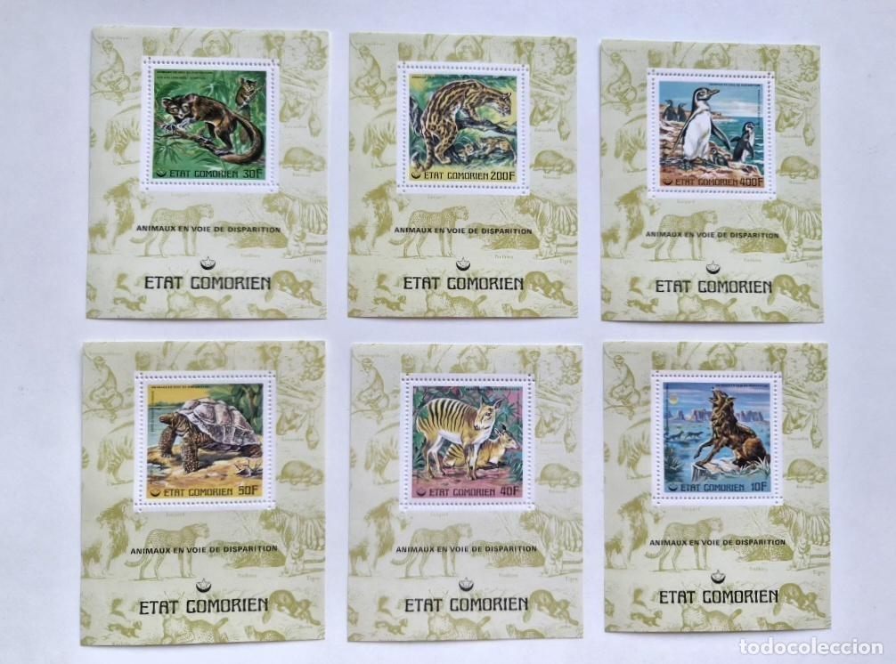 Sellos: Comoras 1977 Mi. Bl. 77-82 animales en peligro de extinci&oacute;n fauna