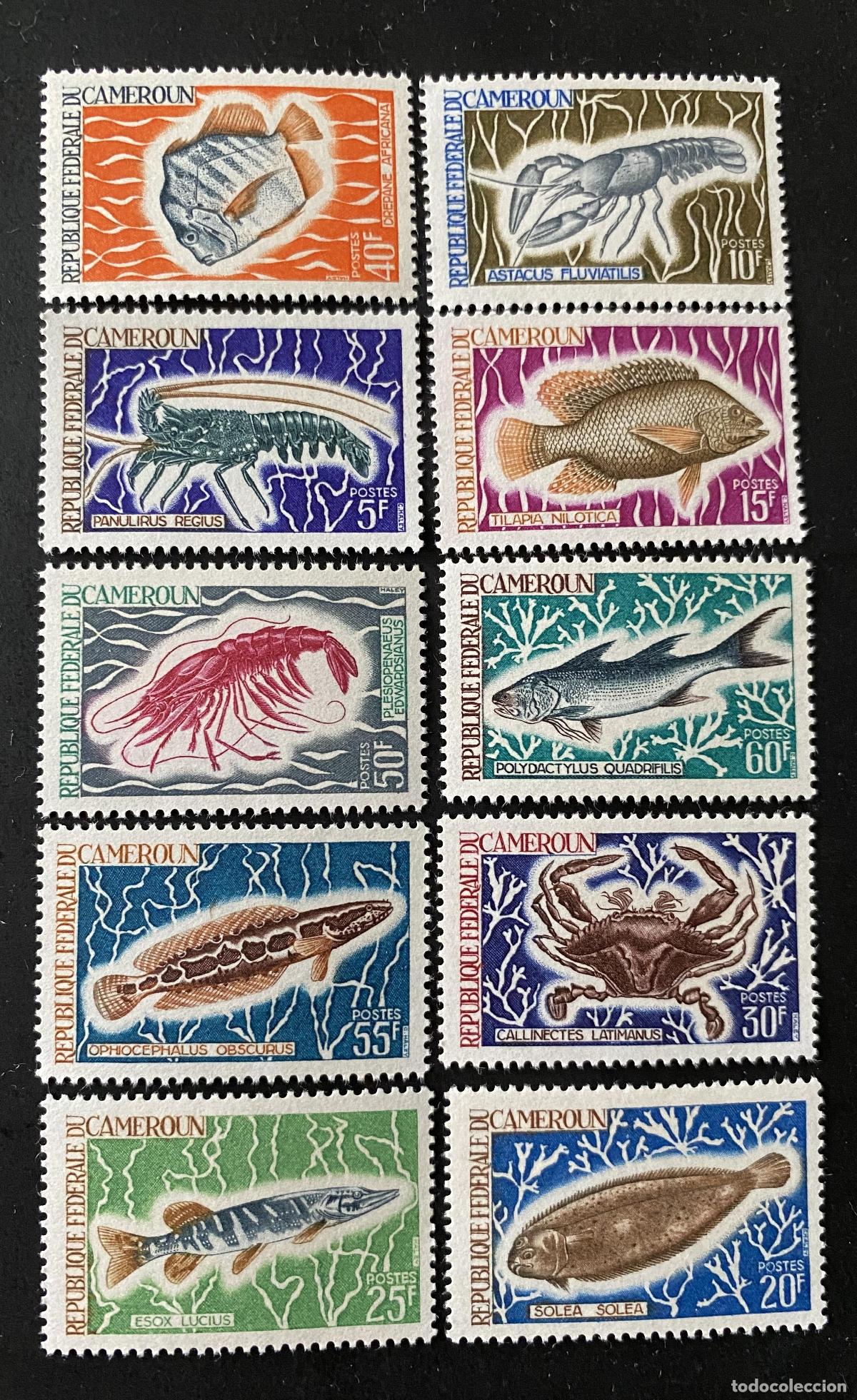 Sellos: Camer&uacute;n 1968 Mi. 541-550 peces crust&aacute;ceos cangrejo gamba lenguado tilapia
