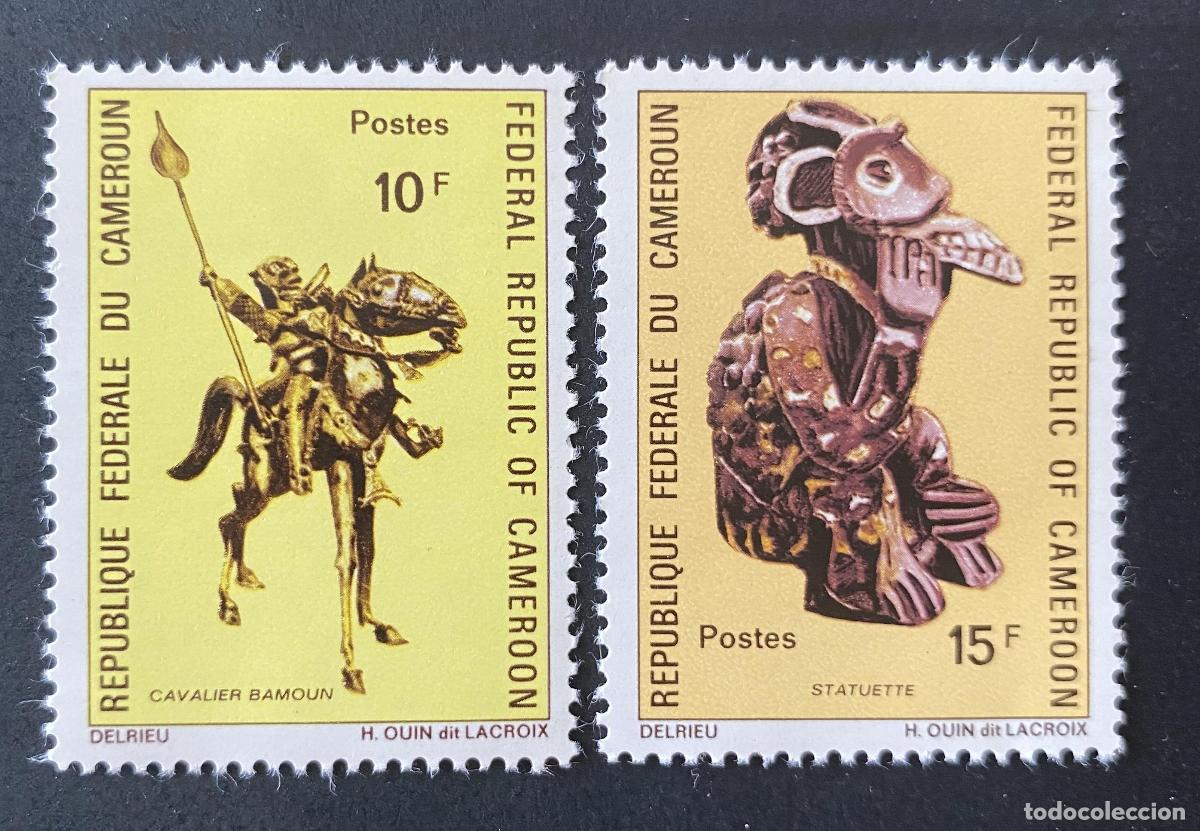 Sellos: Camer&uacute;n 1972 Mi. 668-669 jinete Bamoun estatuilla arte africano