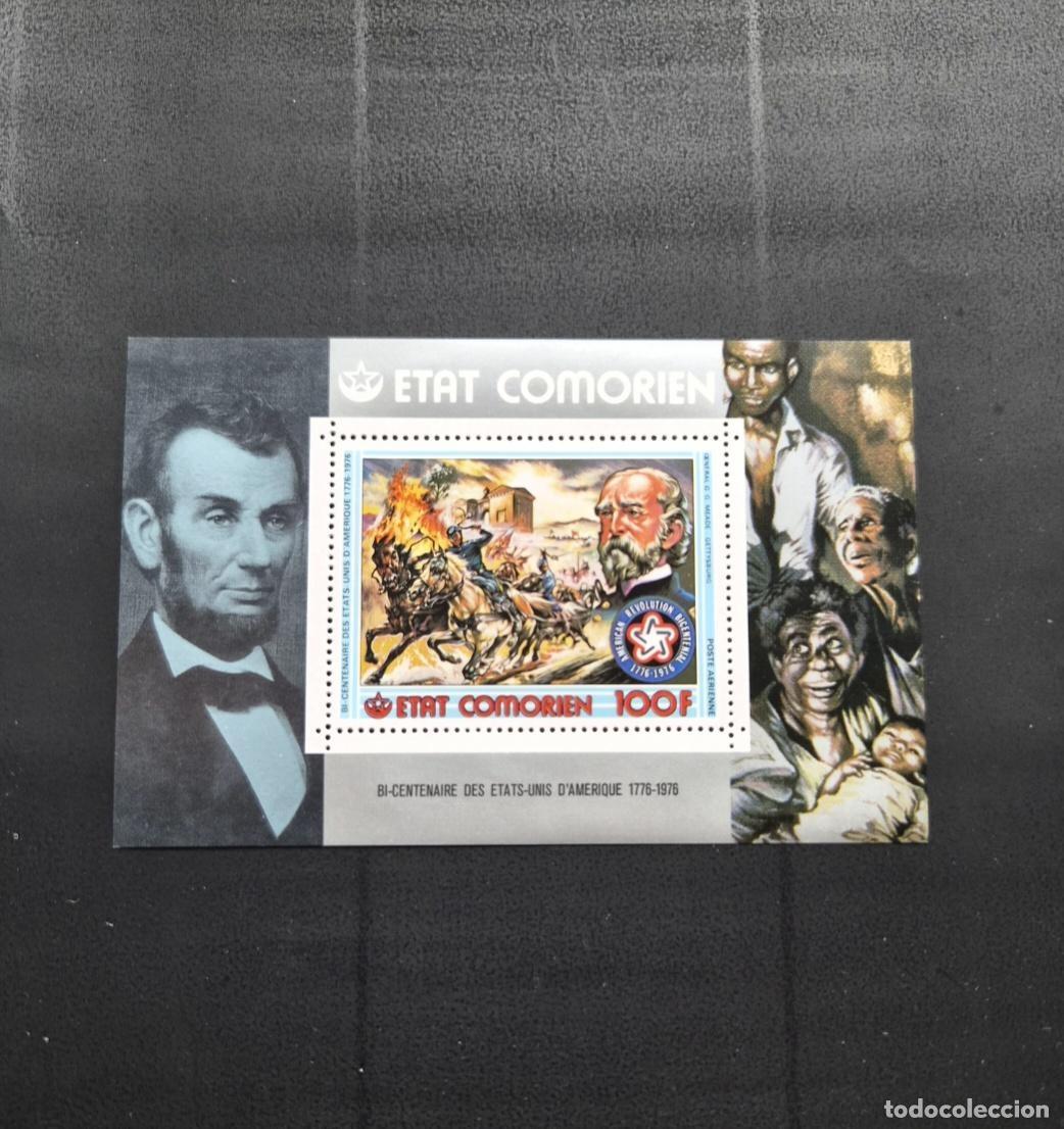 Sellos: Comoras 1976 Mi. Bl. 64 Bicentenario EE.UU. Lincoln Gettysburg