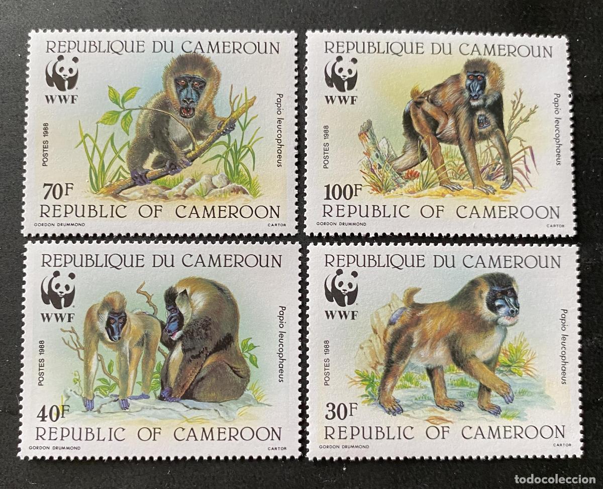 Sellos: Camer&uacute;n 1988 Mi. 1155-58 WWF Papio leucophaeus drill mono fauna
