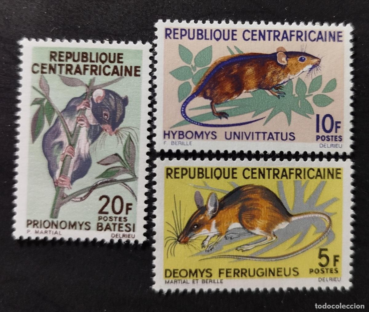Sellos: Centro&aacute;frica 1966 Mi. 113-115 roedores fauna mam&iacute;feros Prionomys